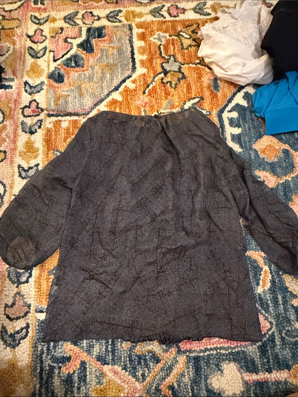 Tibi Off-the-Shoulder Navy Patterned Blouse Sweater - Picture 3 of 4